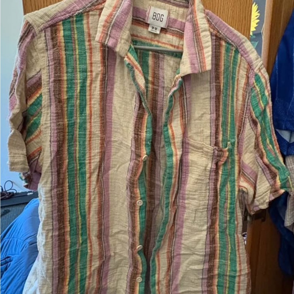 BDG Pink and Green Casual Button Down Shirt